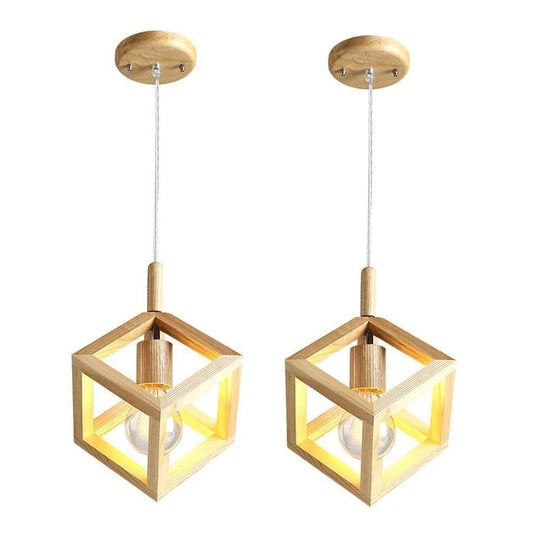 Adjustable Wood Square LED Modern Pendant Light