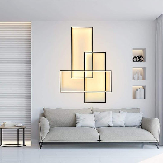 Rectangular Hybrid Modern Flush Mount LED Ceiling Light – 3-Tier Contemporary Design
