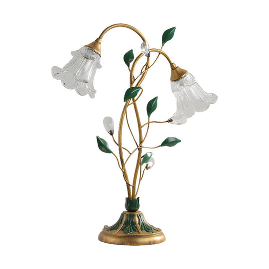 Dimmable Glass Floral Desk Lamp with Dual Lights and Leaf Accents