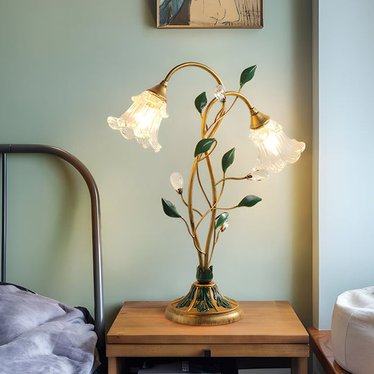 Dimmable Glass Floral Desk Lamp with Dual Lights and Leaf Accents