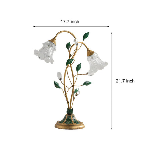 Dimmable Glass Floral Desk Lamp with Dual Lights and Leaf Accents