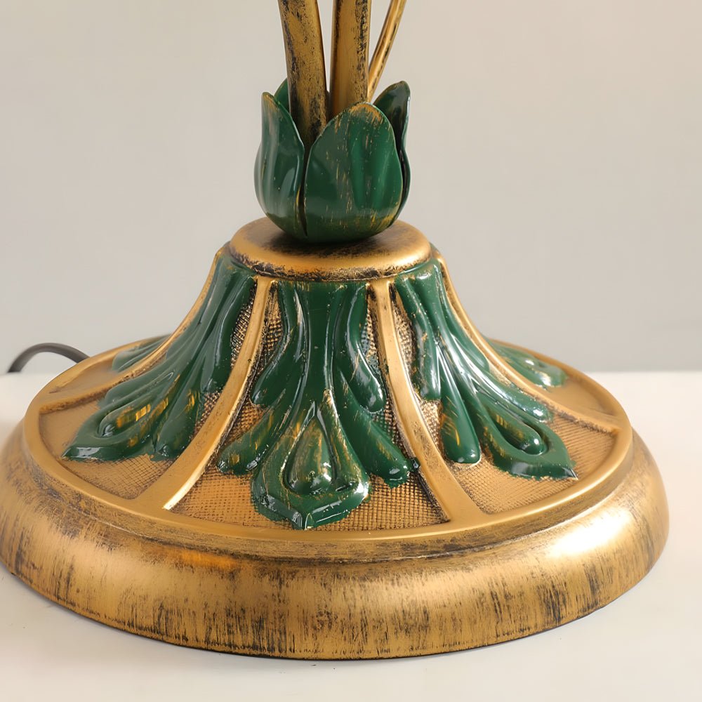 Dimmable Glass Floral Desk Lamp with Dual Lights and Leaf Accents