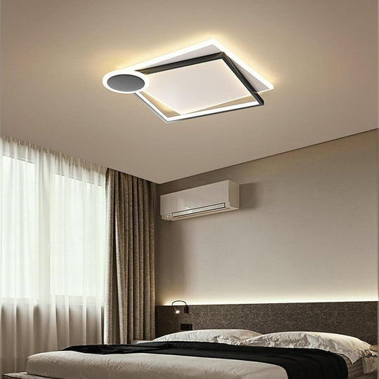 Squares & Circle Offset LED Flush Mount Ceiling Light – Modern Bedroom Fixture