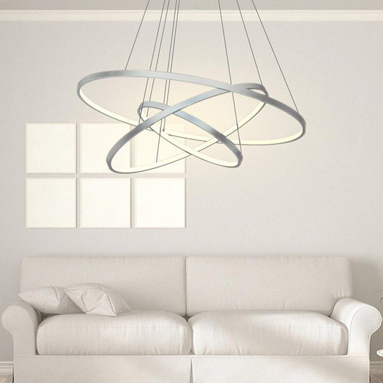 3 Ring Interweaved Circle Design Pendant Lighting Aluminum Acrylic LED Ceiling Light