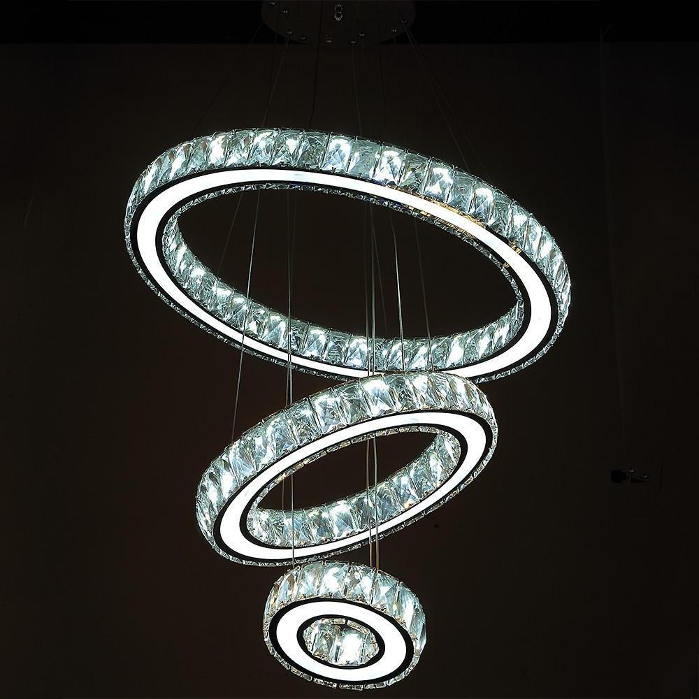 Contemporary 3-Ring Electroplated Crystal LED Chandelier
