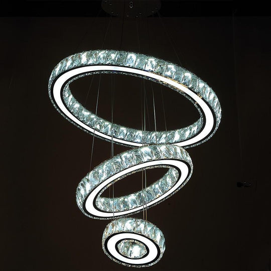 Contemporary 3-Ring Electroplated Crystal LED Chandelier