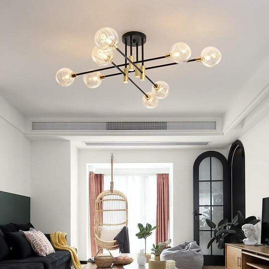 8-Light Electroplated Metal Glass LED Modern Flush Mount Lighting