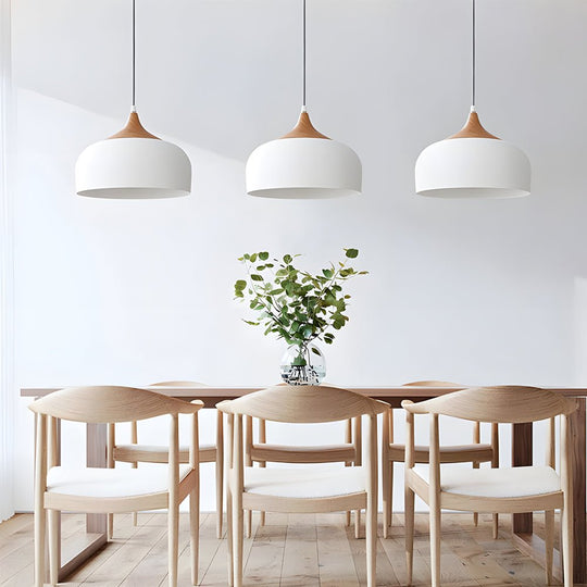 Dome Pendant Light with Wood Detail – Modern 1-Light Fixture