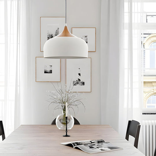 Dome Pendant Light with Wood Detail – Modern 1-Light Fixture