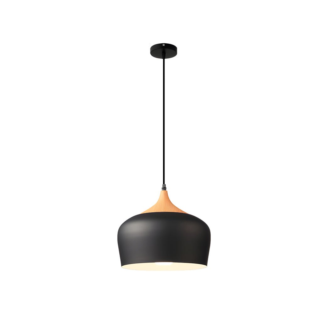 Dome Pendant Light with Wood Detail – Modern 1-Light Fixture