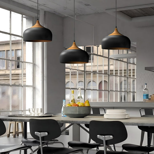 Dome Pendant Light with Wood Detail – Modern 1-Light Fixture