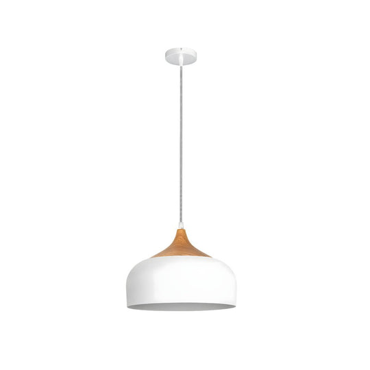 Dome Pendant Light with Wood Detail – Modern 1-Light Fixture