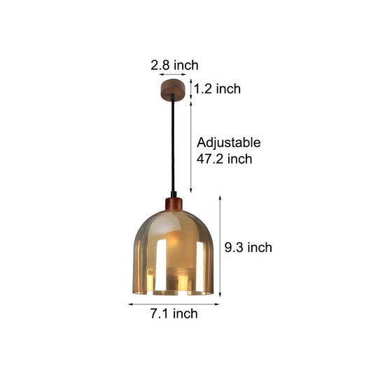 Double Glass Lampshade Creative Wood Brown Nordic Pendant Light Fixture