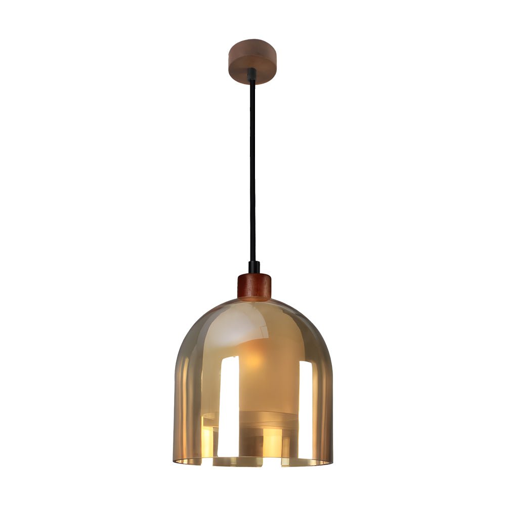 Double Glass Lampshade Creative Wood Brown Nordic Pendant Light Fixture