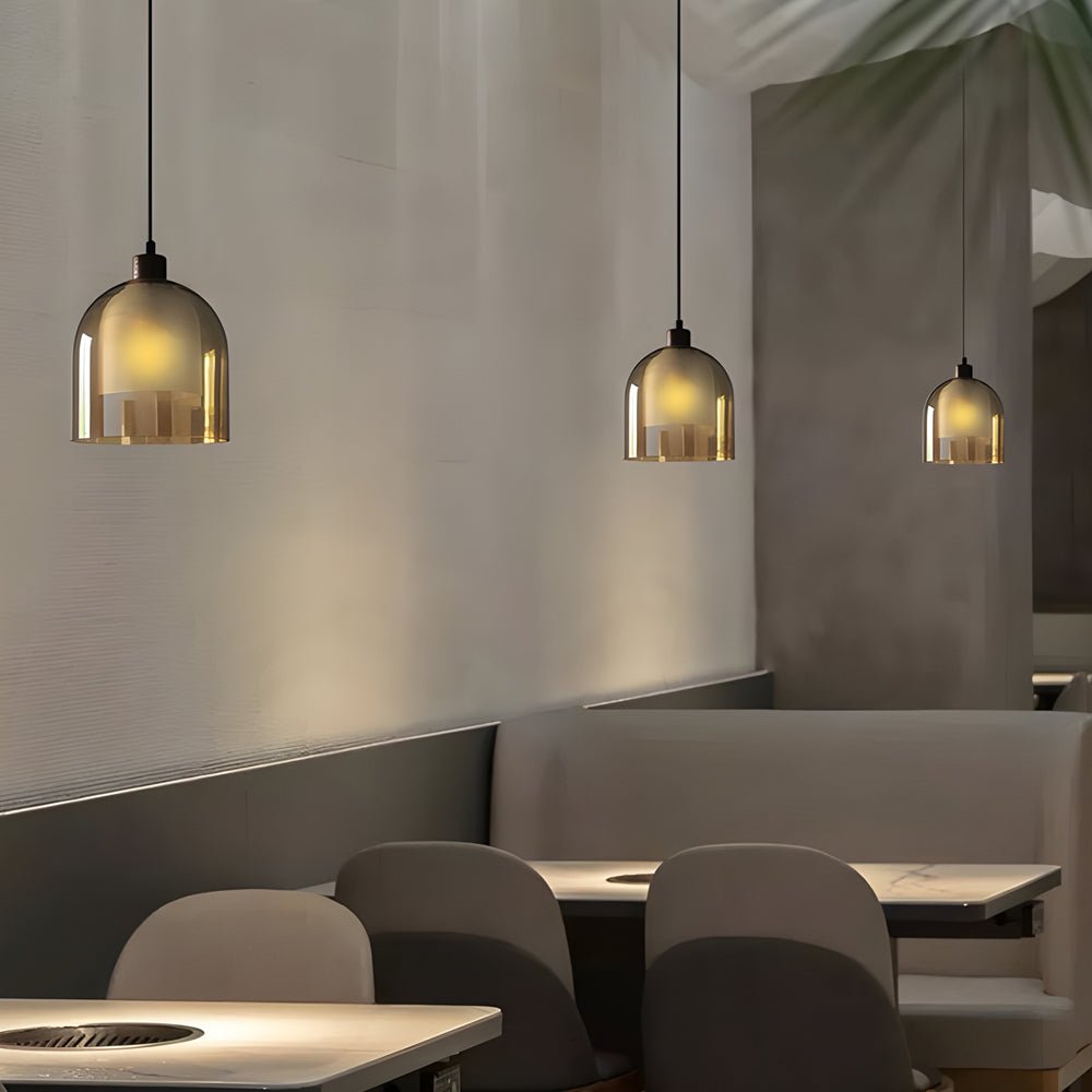 Double Glass Lampshade Creative Wood Brown Nordic Pendant Light Fixture