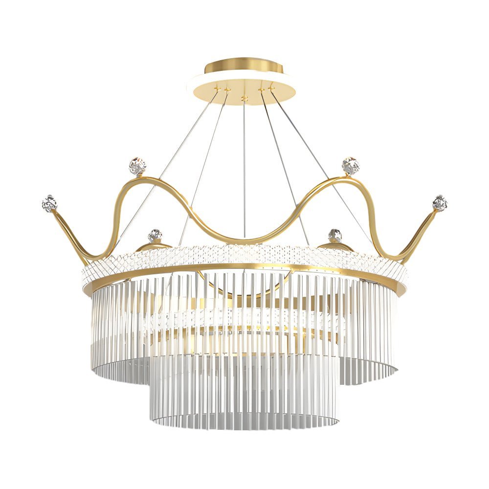 Double Layer Crystal Crown Chandelier with 3-Step Dimming