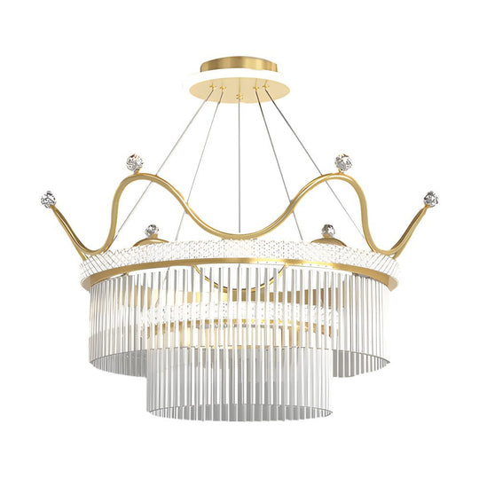 Double Layer Crystal Crown Chandelier with 3-Step Dimming