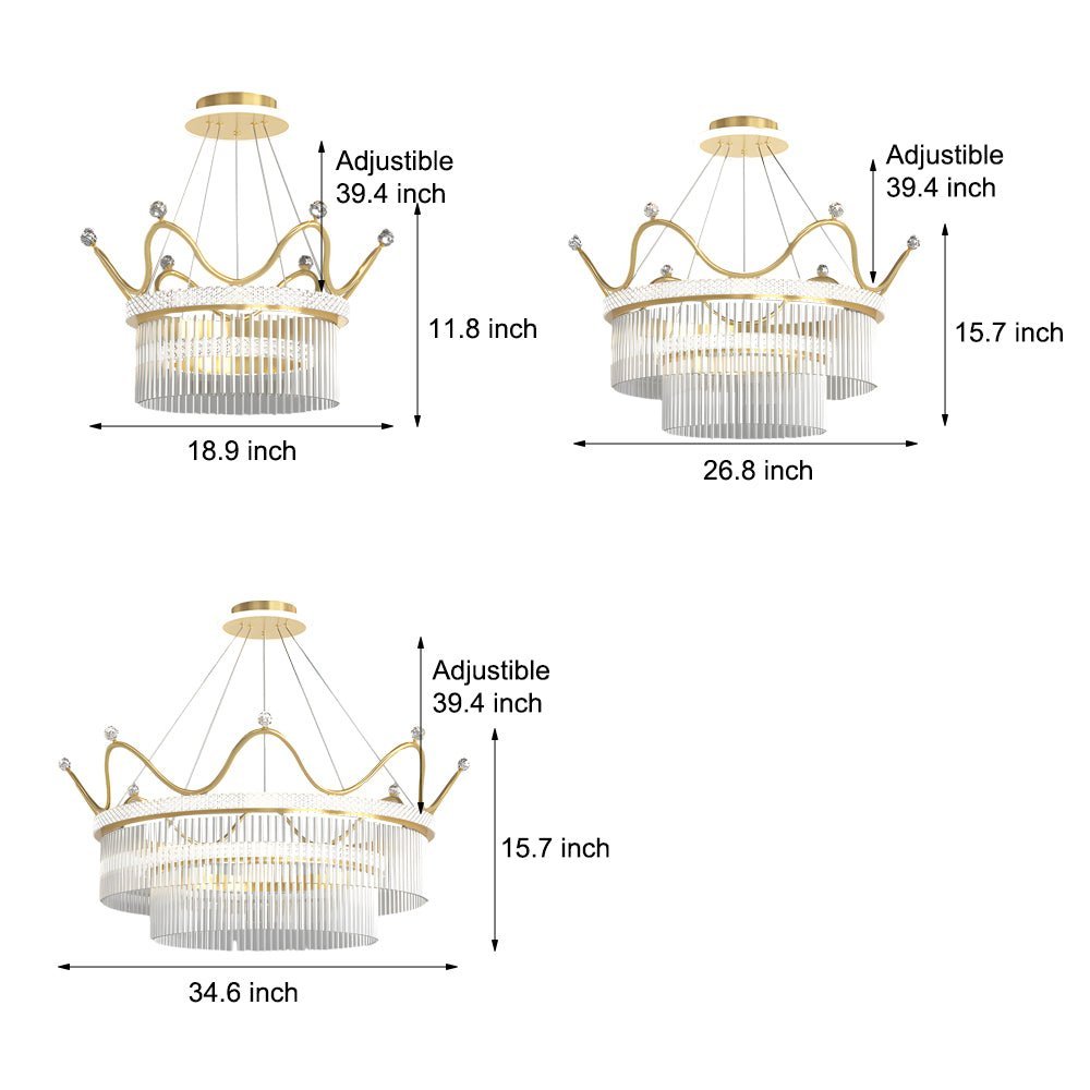 Double Layer Crystal Crown Chandelier with 3-Step Dimming