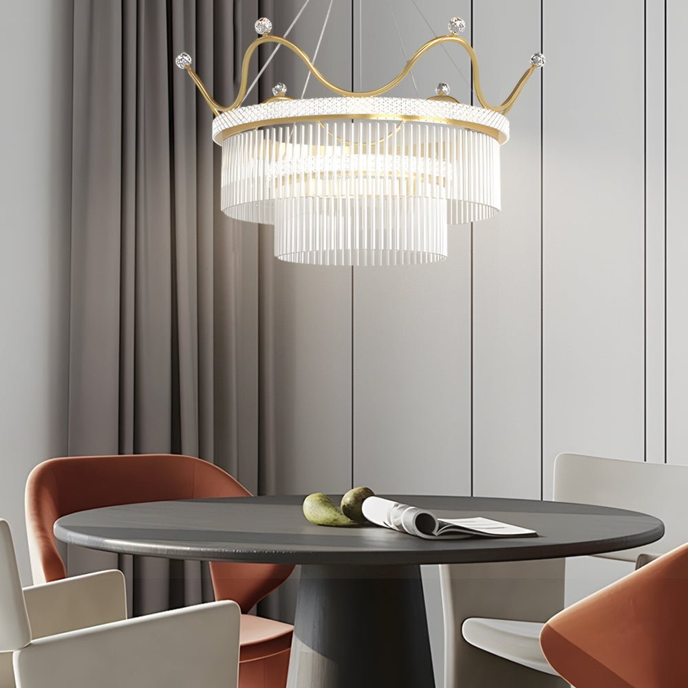 Double Layer Crystal Crown Chandelier with 3-Step Dimming
