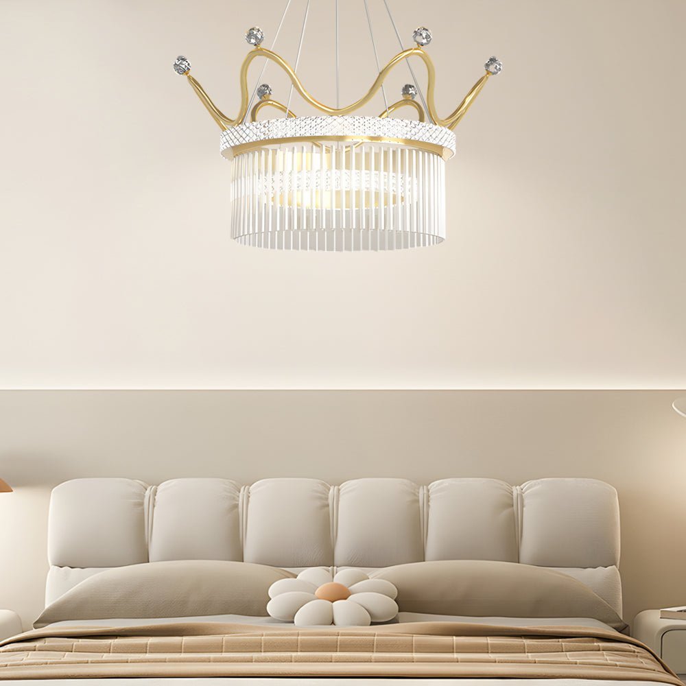 Double Layer Crystal Crown Chandelier with 3-Step Dimming