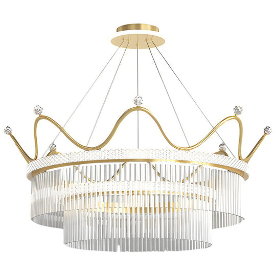 Double Layer Crystal Crown Chandelier with 3-Step Dimming