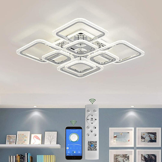 5-Square LED Modern Flush Mount Ceiling Light – Layered Geometric Design