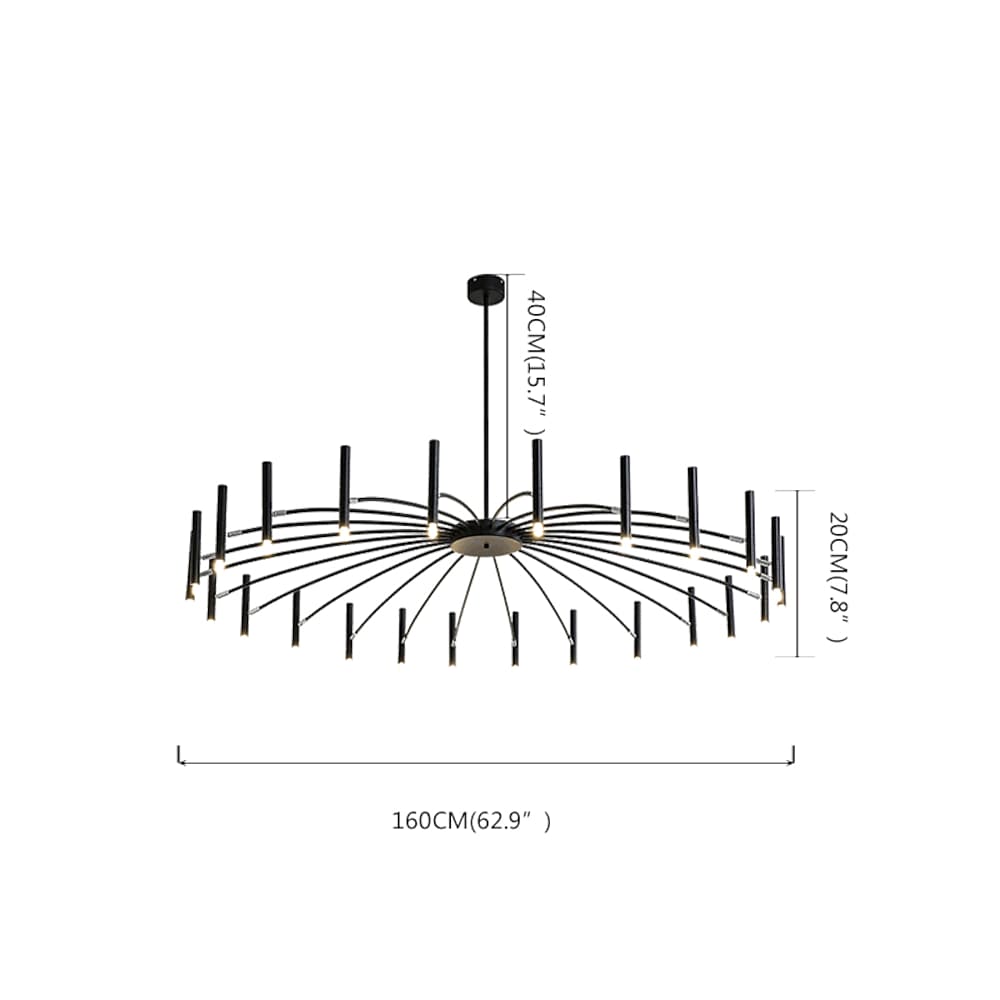 Modern 24 Light Streamlined Round Black Sputnik Chandelier with Adjustable Height