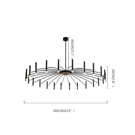 Modern 24 Light Streamlined Round Black Sputnik Chandelier with Adjustable Height