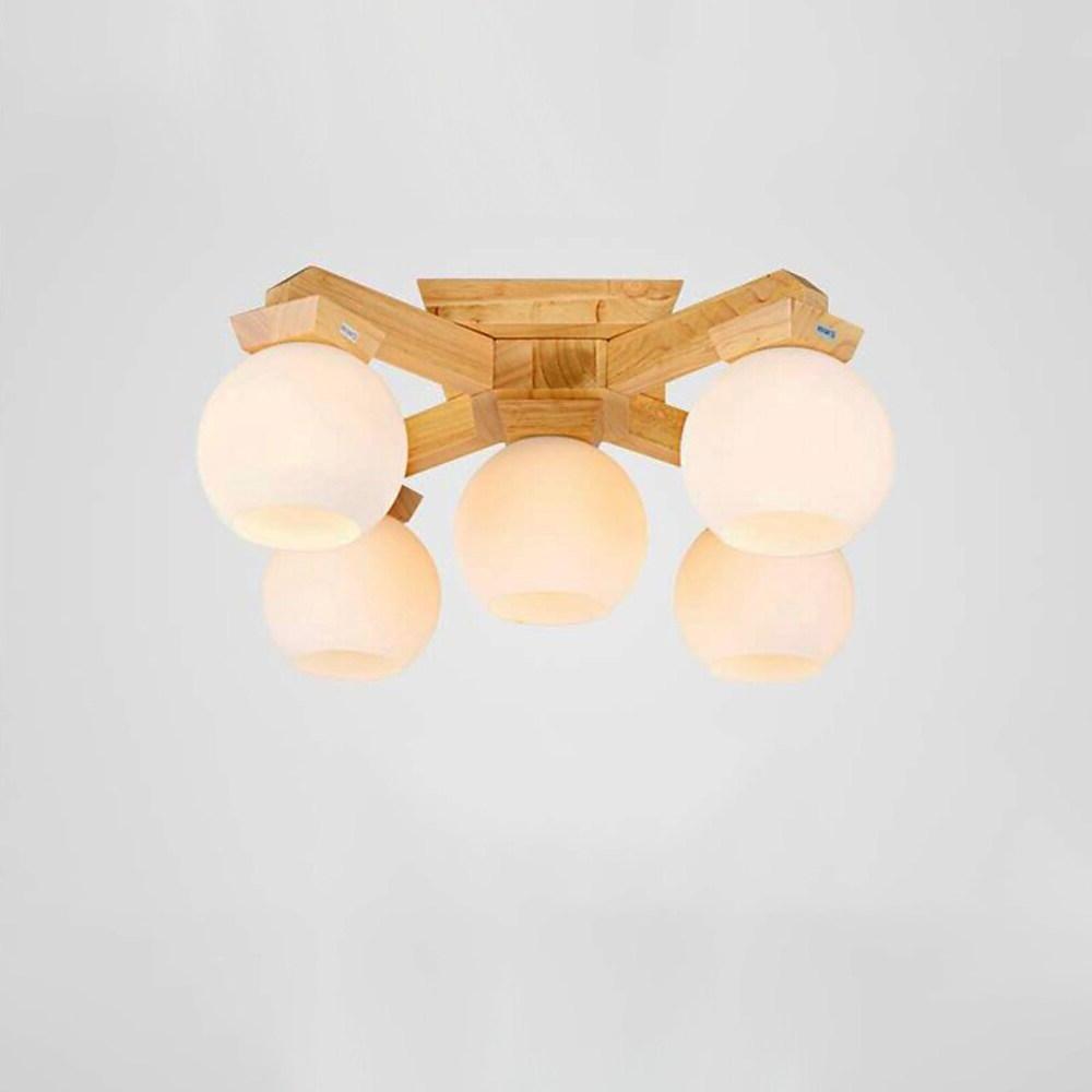 Nordic Style Wood LED Globe Flush Mount Ceiling Lighting