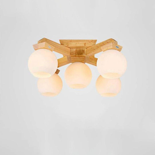 Nordic Style Wood LED Globe Flush Mount Ceiling Lighting