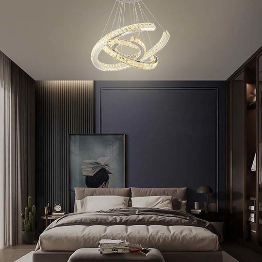 Wave LED Crystal Stainless Steel Chandelier