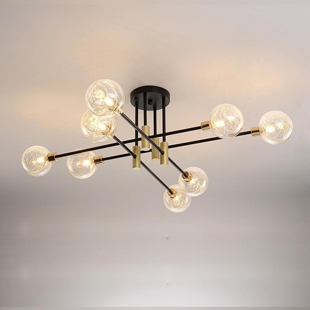 8-Light Electroplated Metal Glass LED Modern Flush Mount Lighting