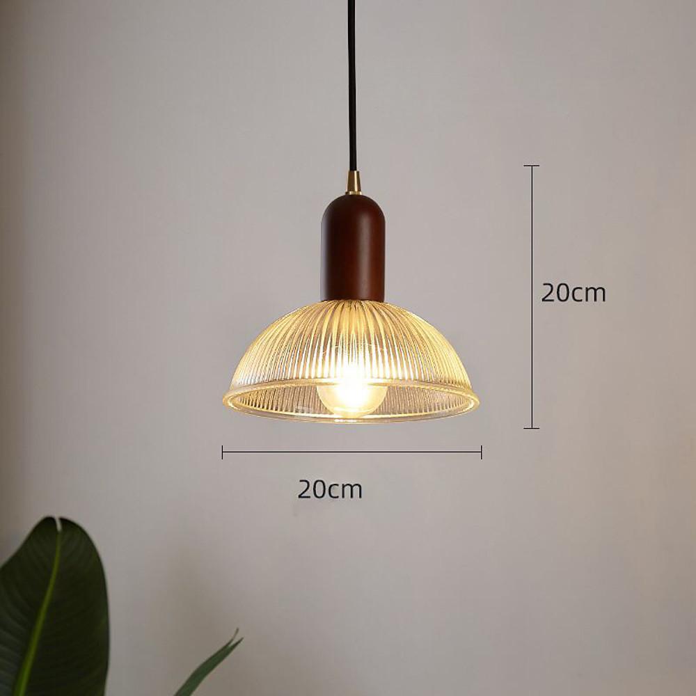 Country Glass and Wood Bowl Vintage Pendant Light