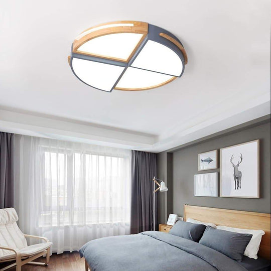 Quartered Circle Dimmable Wood Ceiling Light Flush Mount for Bedroom