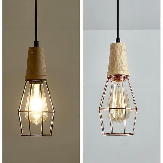 Antique Lantern Vintage Metal Wood LED Pendant Light
