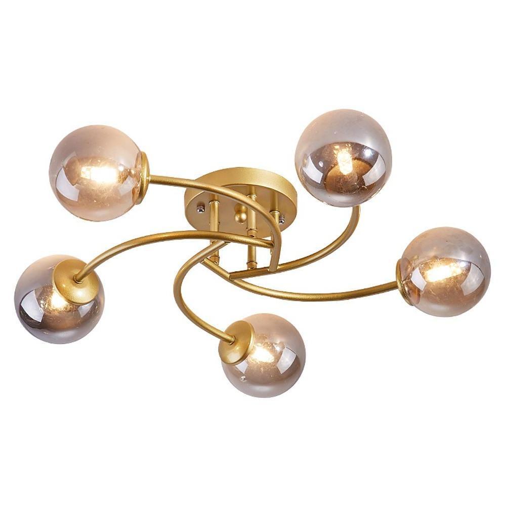 5-Light Glass Globe Swirled Metal LED Modern Flush Mount Ceiling Light
