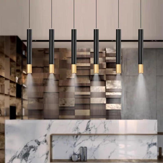 Elongated Cylinder Black and Gold LED Pendant Light