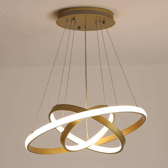 3-Ring Dimmable Contemporary Gold LED Chandelier Pendant Light