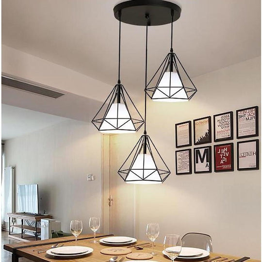 Geometrical Lantern Classic Island Pendant Light Metal Fabric Ceiling Light