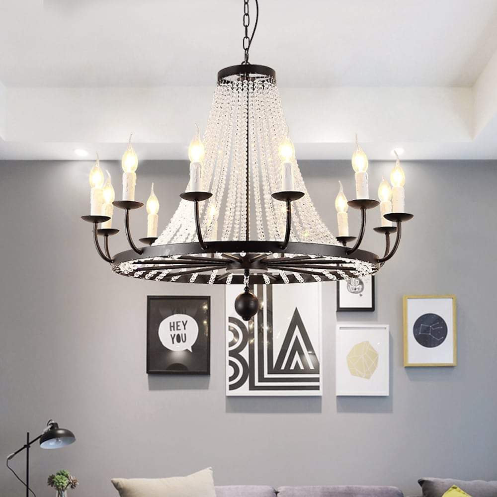 Empire Wagon Wheel Chandelier with Crystal Accents – 8/10/12 Lights