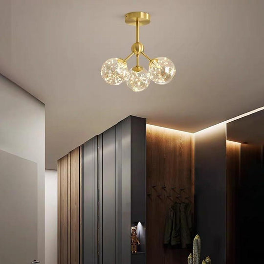 3-Globe Copper Glass Semi Flush Mount Ceiling Light