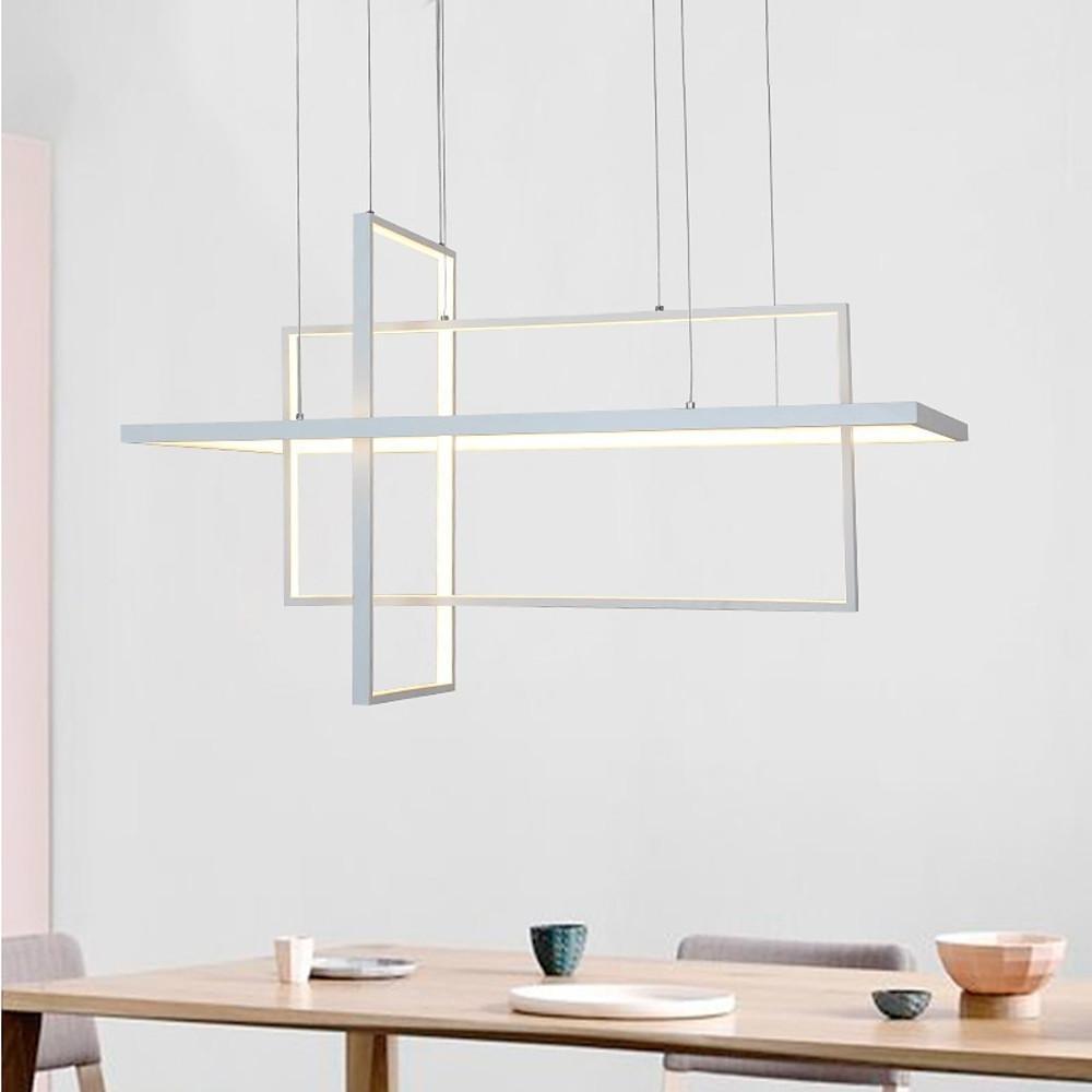 31.5'' Three Part Futuristic Square Rectangular Hybrid Aluminum Chandelier