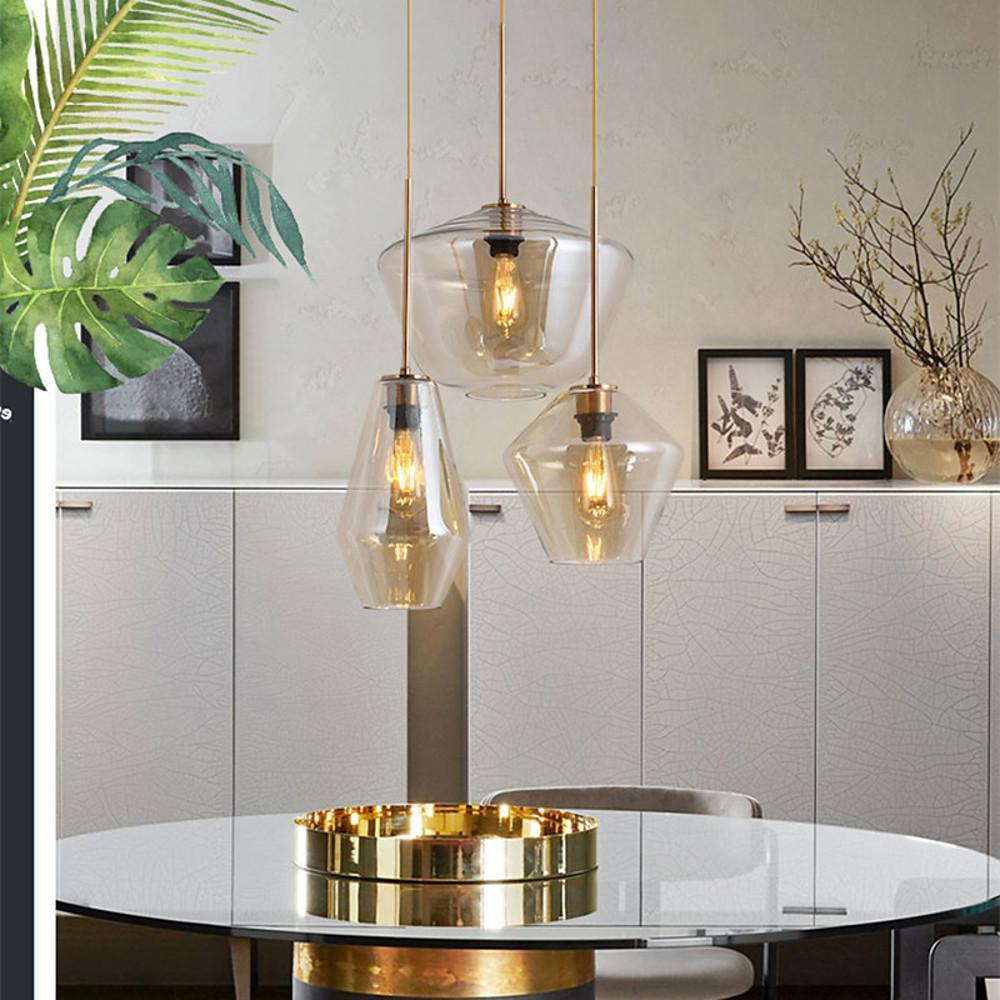 3-Light Creative Glass LED Retro Pendant Light for Kitchen Island