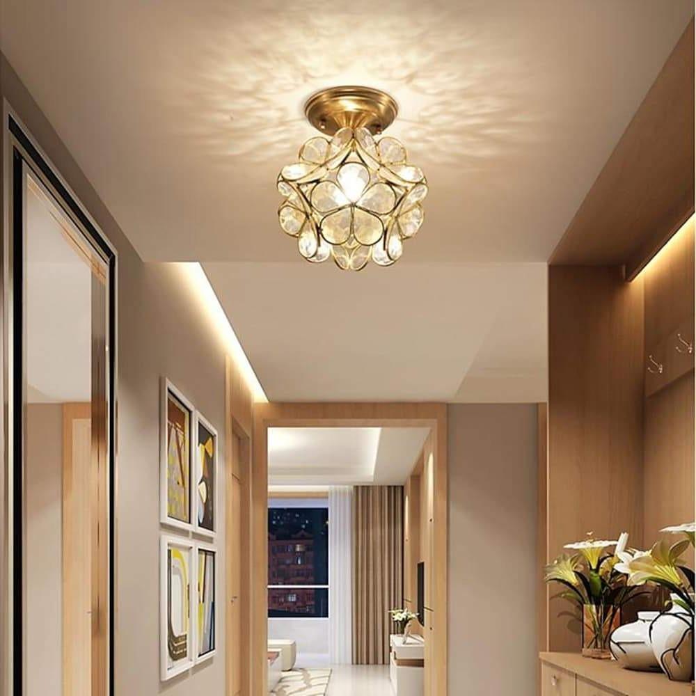 Candelabra Flower Hallway Flush Mount Copper Glass LED Ceiling Light