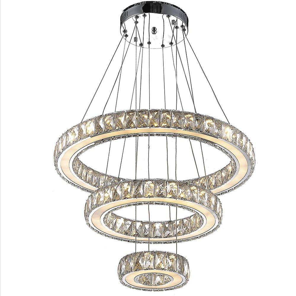 Contemporary 3-Ring Electroplated Crystal LED Chandelier