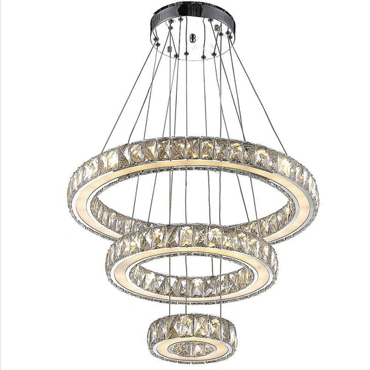 Contemporary 3-Ring Electroplated Crystal LED Chandelier