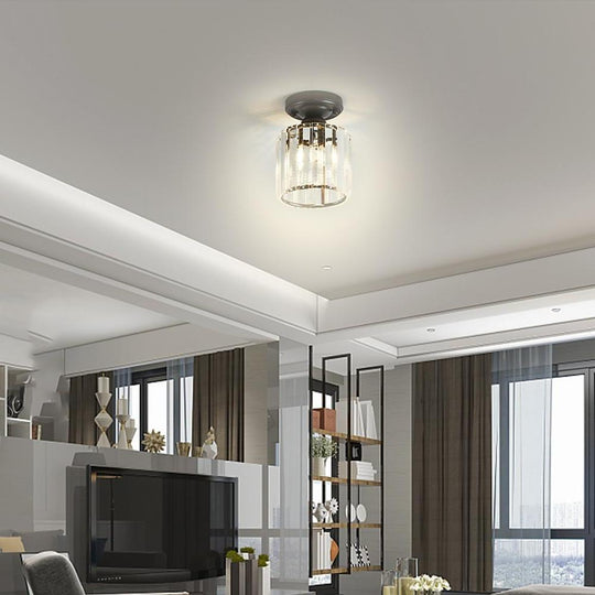 Modern Crystal Metal Industrial LED Semi-Flush Ceiling Light