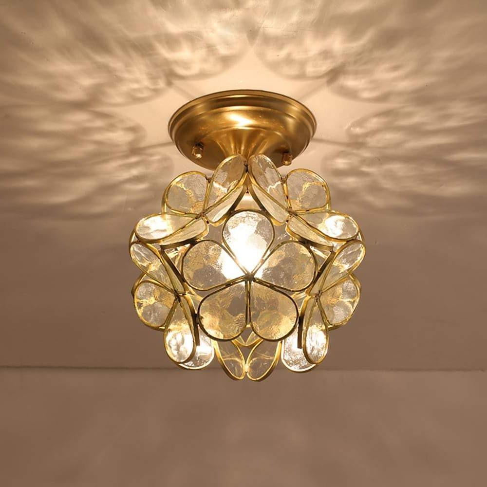 Candelabra Flower Hallway Flush Mount Copper Glass LED Ceiling Light