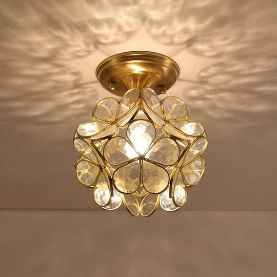 Candelabra Flower Hallway Flush Mount Copper Glass LED Ceiling Light