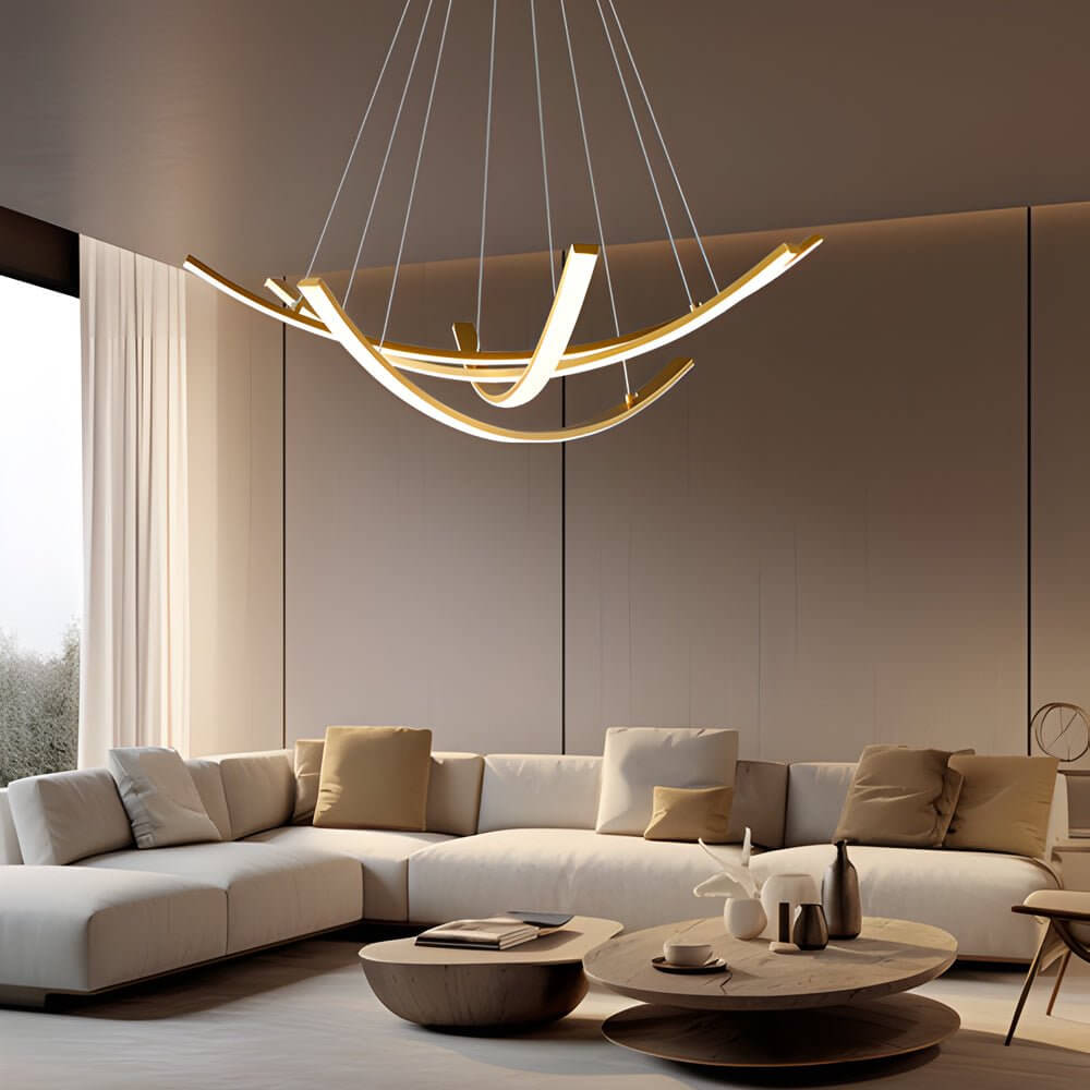 Curved Copper Strip Full-Spectrum LED Pendant Light